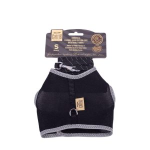 Cattie Havalı Dokuma Kedi Göğüs & Gezdirme Takımı Siyah 1X20-30Cm