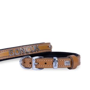 Doggie Konfor Deri İsimlikli Boyun Tasması Kamel 2X35-40Cm