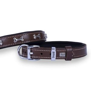 Doggie Konfor Deri Kemik Süslü Boyun Tasması Kahve 2X30-35Cm