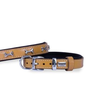 Doggie Konfor Deri Kemik Süslü Boyun Tasması Kamel 2X30-35Cm