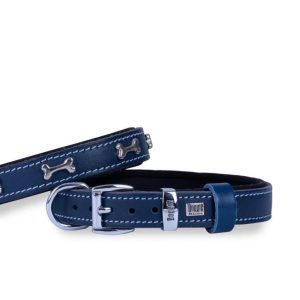 Doggie Konfor Deri Kemik Süslü Boyun Tasması Royalmavi 2X30-35Cm