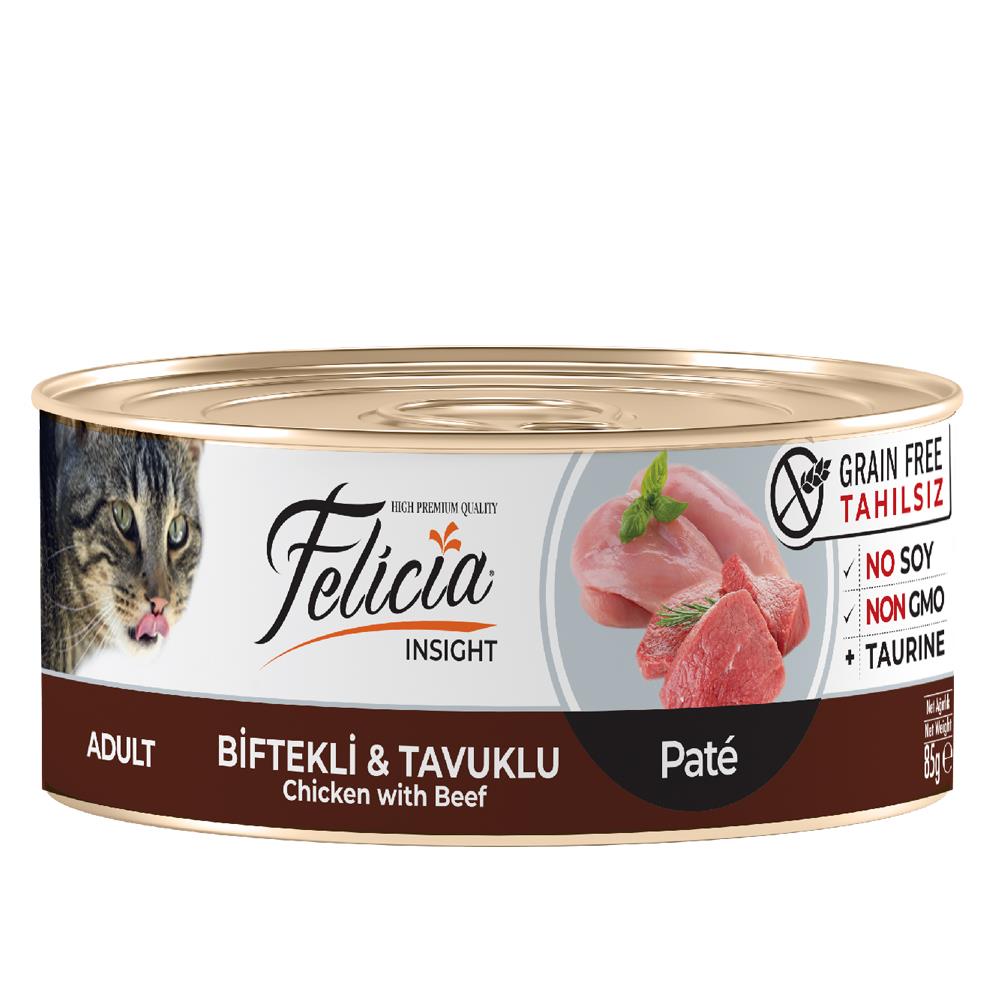Felicia Tahılsız Biftekli Tavuklu Kıyılmış Kedi Konservesi 85 Gr Felicia Tahılsız Biftekli Tavuklu Kıyılmış Kedi Konservesi 85 Gr