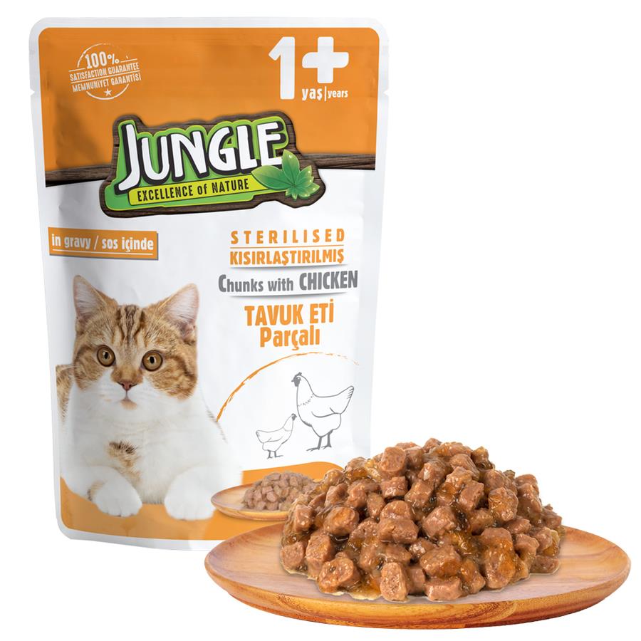 Jungle Pouch Soslu Tavuk Etli Kısırlaştırılmış Kedi Yaş Maması 100 Gr. Jungle Pouch Soslu Tavuk Etli Kısırlaştırılmış Kedi Yaş Maması 100 Gr.