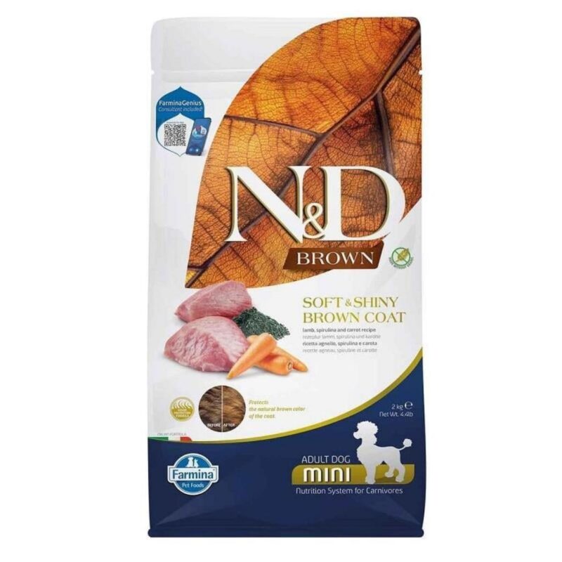 ND Brown Kuzu Etli Spirulina ve Havuçlu Küçük Irk Yetişkin Köpek Maması 2 kg