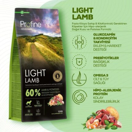 Profine Light Glutensiz Kuzulu Kilolu ve Kisir Köpek Maması 12 kg
