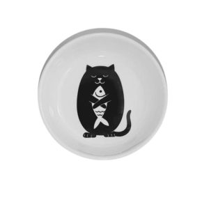 Raccoon Kedi ve Balık Figürlü Kedi Seramik Mama ve Su Kabı 250 Ml