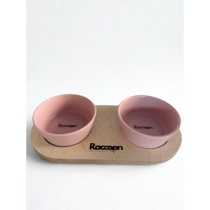 Raccoon Zeus İkili Seramik Mama Kabı  13 Cm PEMBE