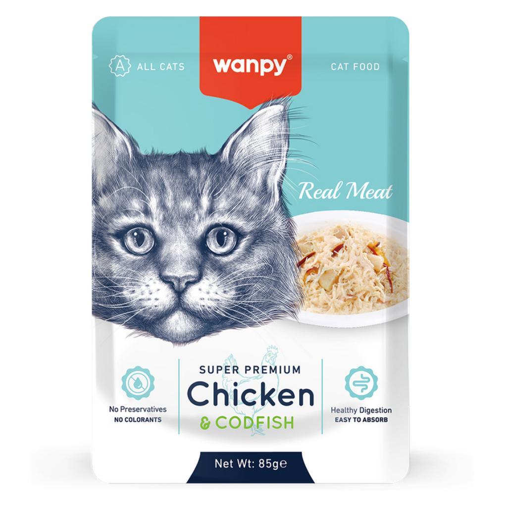 Wanpy Pouch Tavuklu & Morina Balıklı Yaş Kedi Maması 85 gr Wanpy Pouch Tavuklu & Morina Balıklı Yaş Kedi Maması 85 gr