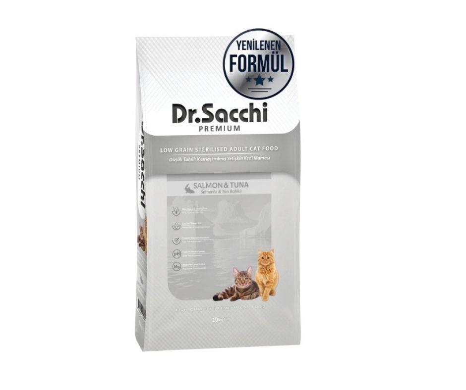 Dr.Sacchi Premium Somonlu ve Ton Balıklı Düşük Tahıllı Kısırlaştırılmış Kedi Maması 10 Kg Dr.Sacchi Premium Somonlu ve Ton Balıklı Düşük Tahıllı Kısırlaştırılmış Kedi Maması 10 Kg